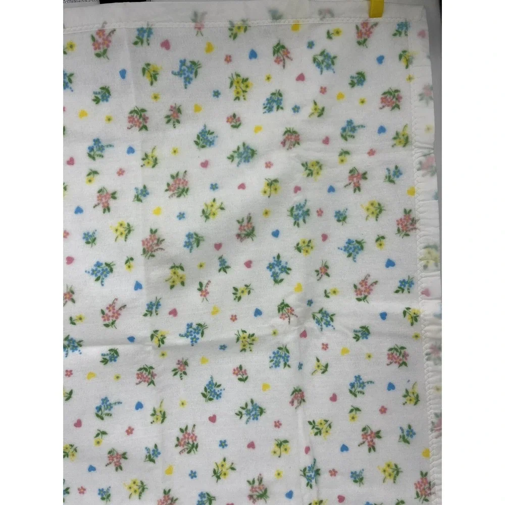 Vintage Chatham Baby Blanket Satin Trim Fleece Hearts Flowers Floral 40 x 44